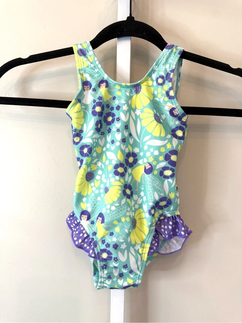 Flap Happy Girls 2T One Piece Swimsuit Aqua Purple Floral Fairy Ruffle NWT